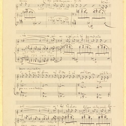Handwritten musical score on all sides of a double sheet notepaper. Composition for voice and piano, based on the poem "In