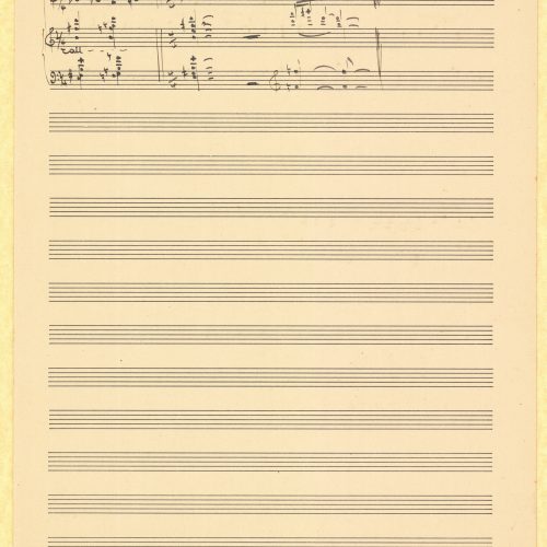Handwritten musical score on the three pages of a double sheet notepaper. Copy of a composition by George Poniridy for voi