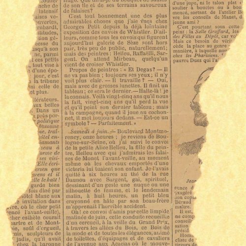 Clipping from the newspaper *Le Journal*. Fragment of an article by Maurice Montégut. The title and date of the newspaper ar