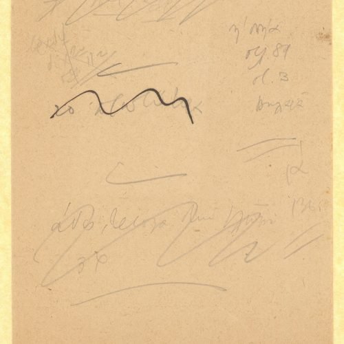 Handwritten notes by Cavafy on one side of a small piece of paper and on the one side of a paper folded in a bifolio. The 