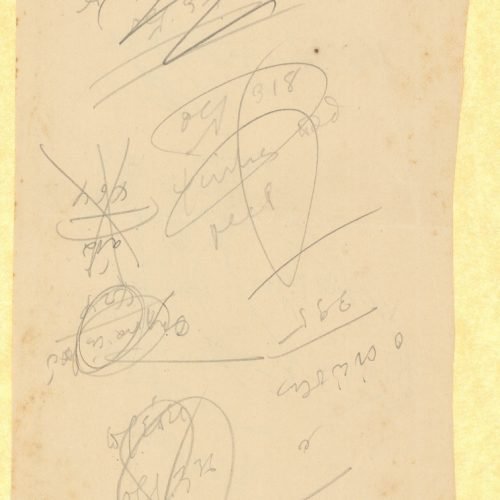 Χειρόγραφες σημειώσεις του Καβάφη στις δύο όψεις χαρτιού, με διαγρ