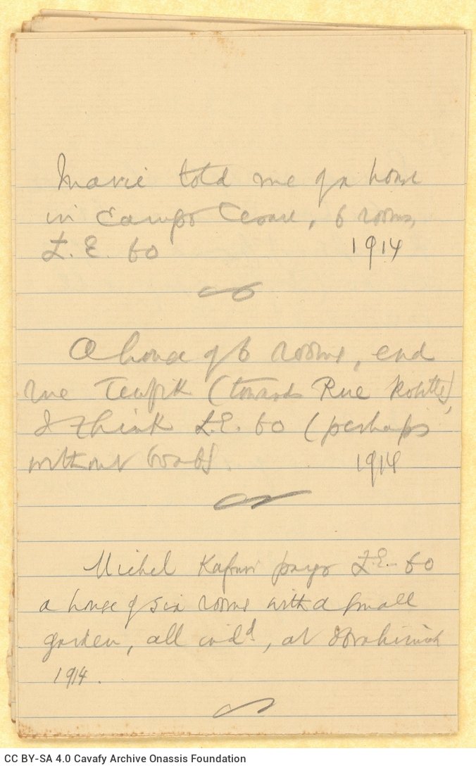 Χειρόγραφες σημειώσεις του Καβάφη σε αυτοσχέδιο σημειωματάριο απ�