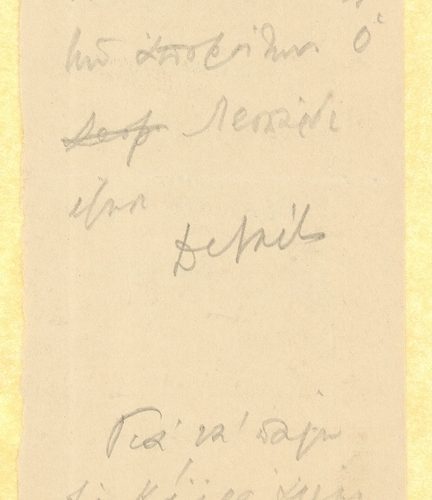 Handwritten draft letter by Cavafy to Alekos [Singopoulo] on both sides of four pieces of paper. Abbreviations and cancellati