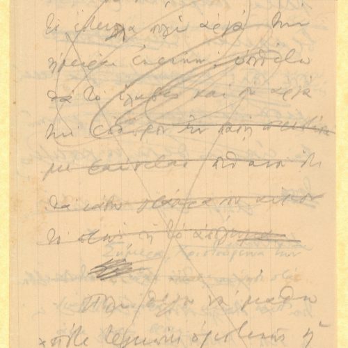 Handwritten draft letter by Cavafy to Alekos [Singopoulo] on both sides of a sheet and on the recto of half a sheet. Cancella
