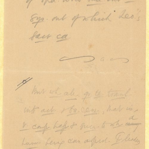 Handwritten prose text by Cavafy on both sides of two ruled sheets and on both sides of a third sheet, of smaller size, fo