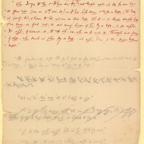 Handwritten notes by Cavafy on the recto of two sheets. Blank versos. Extensive use of abbreviations. Cancellations. One l