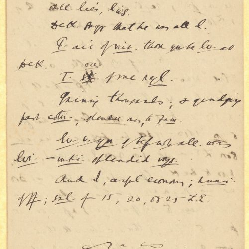 Handwritten notes by Cavafy on the first three pages of a bifolio. The last page is blank. References to amounts in Egypti