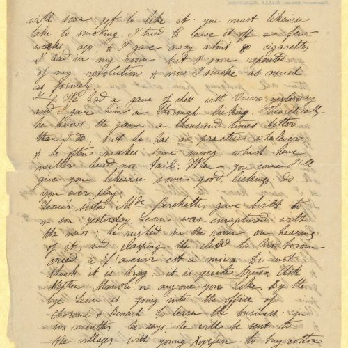 Handwritten letter by Mike Ralli to Cavafy on two sheets, with notes on all sides except for the verso of the second sheet. T
