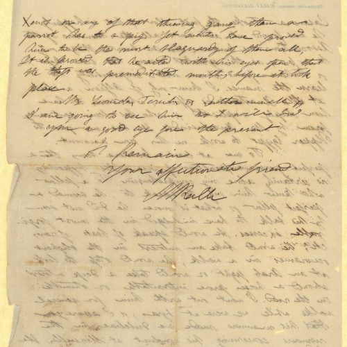 Handwritten letter by Mike Ralli to Cavafy on two sheets, with notes on all sides. It is a reply to a letter he had received.