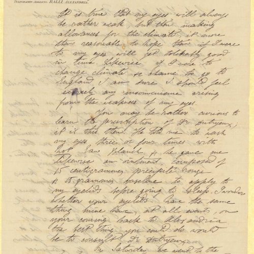 Handwritten letter by Mike Ralli to Cavafy on three sheets, with notes until the recto of the last. The author describes in d