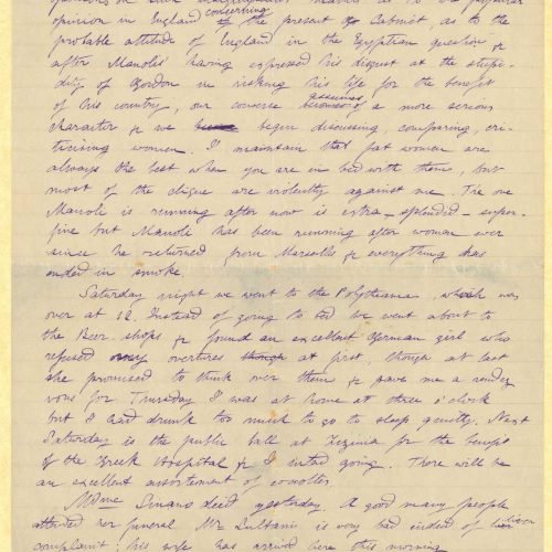 Handwritten letter by Mike Ralli to Cavafy on the recto of three sheets. Reference to John Browning, on the occasion of remar