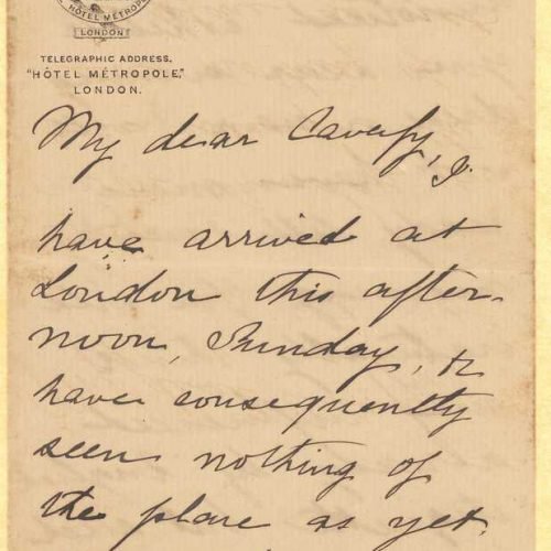 Χειρόγραφη επιστολή του Μικέ Ράλλη προς τον Καβάφη, σε τρία τετρασέλ
