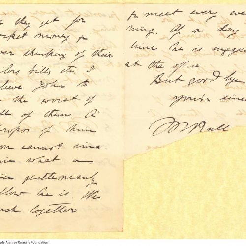 Handwritten letter by Mike Ralli to Cavafy in three bifolios, with notes on all sides except for the verso of the last sheet.