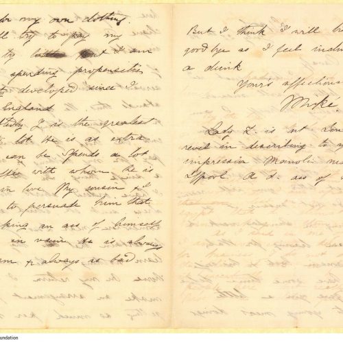 Handwritten letter by Mike Ralli to Cavafy, in two distinct parts, comprising one bifolio and one sheet with notes on all sid