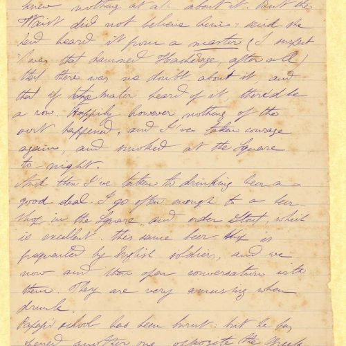 Handwritten letter by Mike Ralli to Cavafy in two sheets, with notes on all sides. Description of the author's habits (smokin