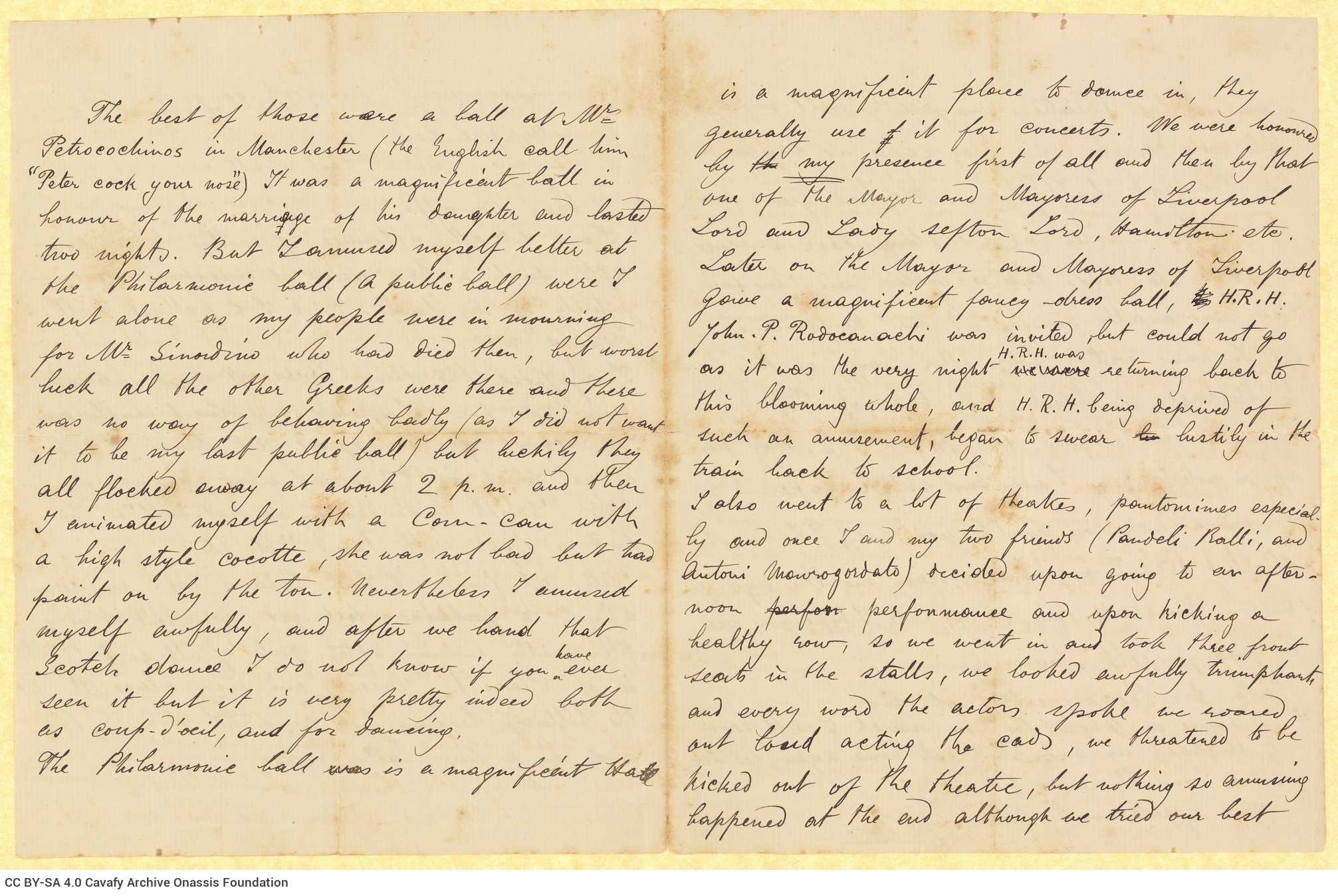 Χειρόγραφη επιστολή του John [Ροδοκανάκη] προς τον Καβάφη, σε τετρασέλ�