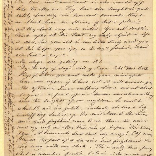 Handwritten letter by John [Rodocanachi] to Cavafy on all sides of a bifolio. It is a reply to a letter by the poet. Extensiv