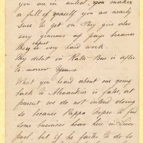 Part of a handwritten letter by John [Rodocanachi] to Cavafy in three pages of a bifolio. Reference to the author moving to t