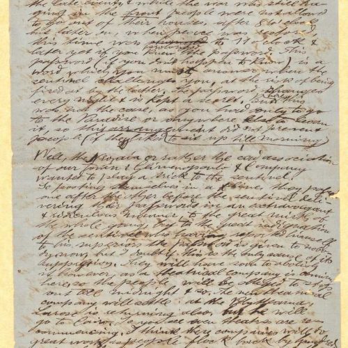 Handwritten diary-type letter by Stephen Schilizzi to Cavafy on all sides of a bifolio and of one loose sheet. It is a reply 