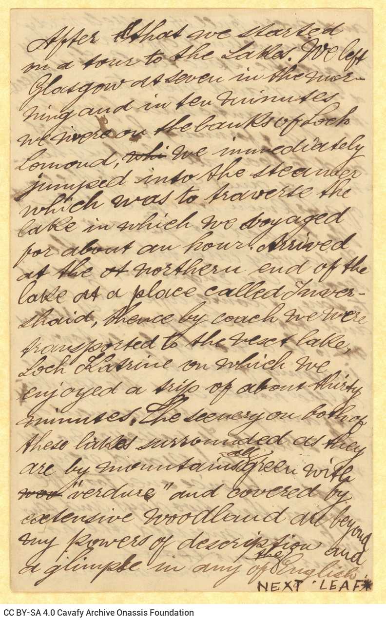 Handwritten letter by Stephen Schilizzi to Cavafy on all sides of two bifolios. Detailed description of the author's trip to 
