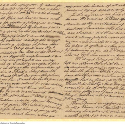 Handwritten diary-type letter by Stephen Schilizzi to Cavafy on all sides of two bifolios. The author describes the trip of h
