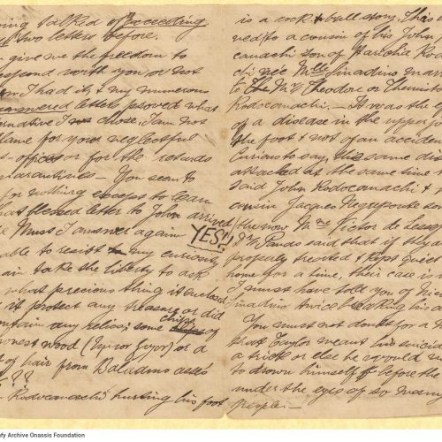 Handwritten letter by Stephen Schilizzi to Cavafy on all sides of two bifolios. It is a reply to two letters from December. T