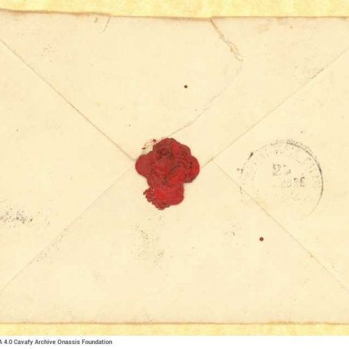 Two small-size envelopes with the recipient's details ("Constantine Cavafy" and "Const. Cavafy"), and part of a piece of pape