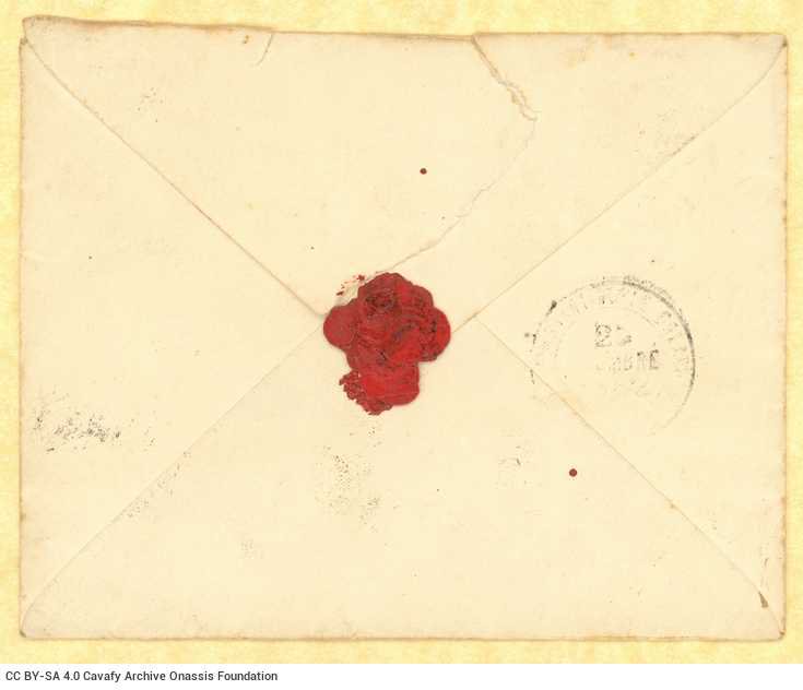 Two small-size envelopes with the recipient's details ("Constantine Cavafy" and "Const. Cavafy"), and part of a piece of pape