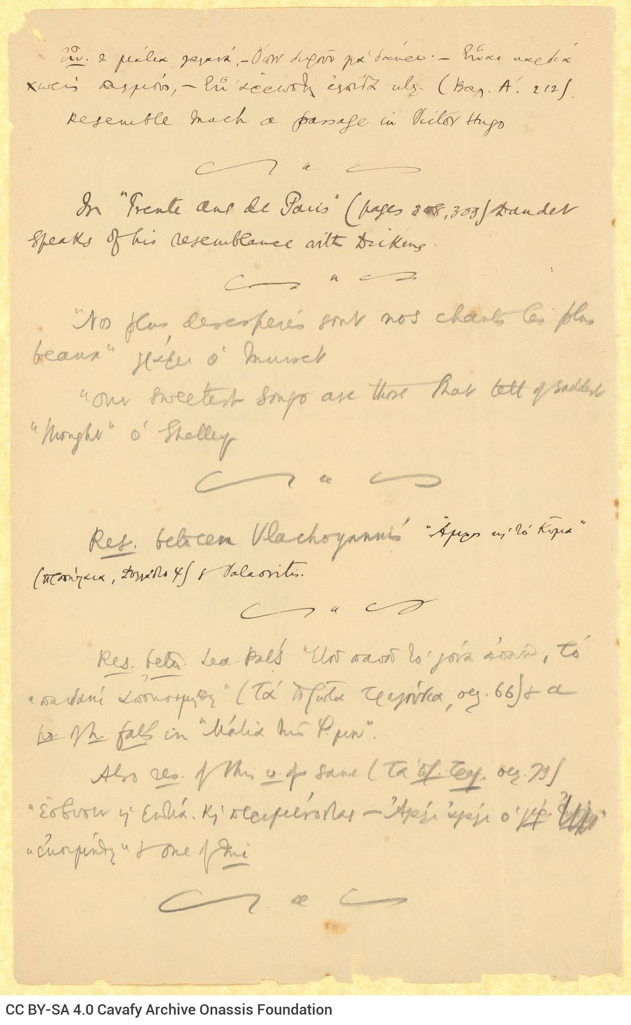 Χειρόγραφες σημειώσεις του Καβάφη στις δύο όψεις δύο φύλλων. Ο ποι�