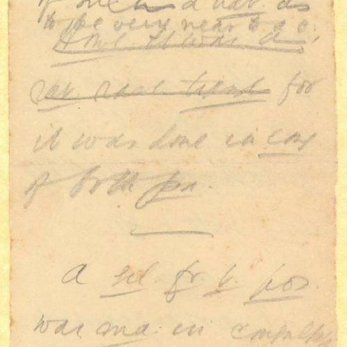 Handwritten notes by Cavafy on both sides of a piece of paper and on one side of a second piece of paper. Numbers "1" and 
