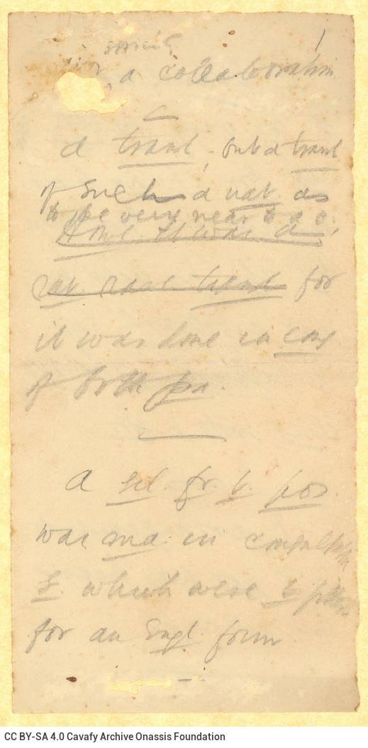 Χειρόγραφες σημειώσεις του Καβάφη στις δύο όψεις χαρτιού και στη μ