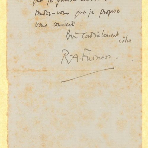 Χειρόγραφη επιστολή του Ρόμπερτ Άλλασον Φέρνες (Robert Allason Furness) προς τ�