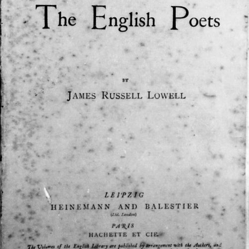 Handwritten note by Cavafy in a bifolio placed in the volume *The English Poets* by James Russell Lowell (James Russell Lo