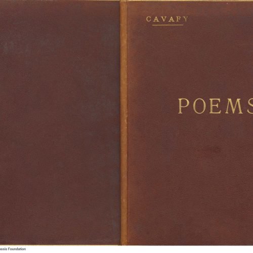 Two leather-bound copies of a volume, comprising typewritten English translations of Cavafy's poems by his brother, John. On 