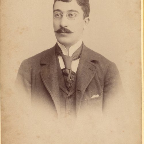 Photographic portrait of Cavafy by the photo shop of Fettel & Bernard in Alexandria, in two copies. The poet has a mustache, 