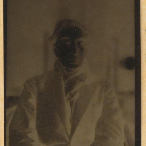 Film negative of Cavafy's photographic portrait, taken in the workshop of sculptor Michalis Tompros in Athens.