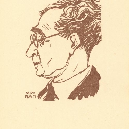 Two small-sized copies (most probably lithographs) of a portrait of Cavafy by Efthymis Papadimitriou (Mim Pap). The poet is d